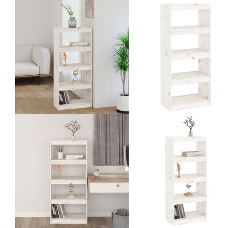 Libreria/Divisorio Bianco 60x30x135,5 cm Legno Massello di Pino - Scaffale per libri - Divisorio