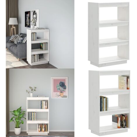 Libreria/Divisorio Bianco 60x35x103cm in Legno Massello di Pino - Scaffale per libri - Divisorio in legno