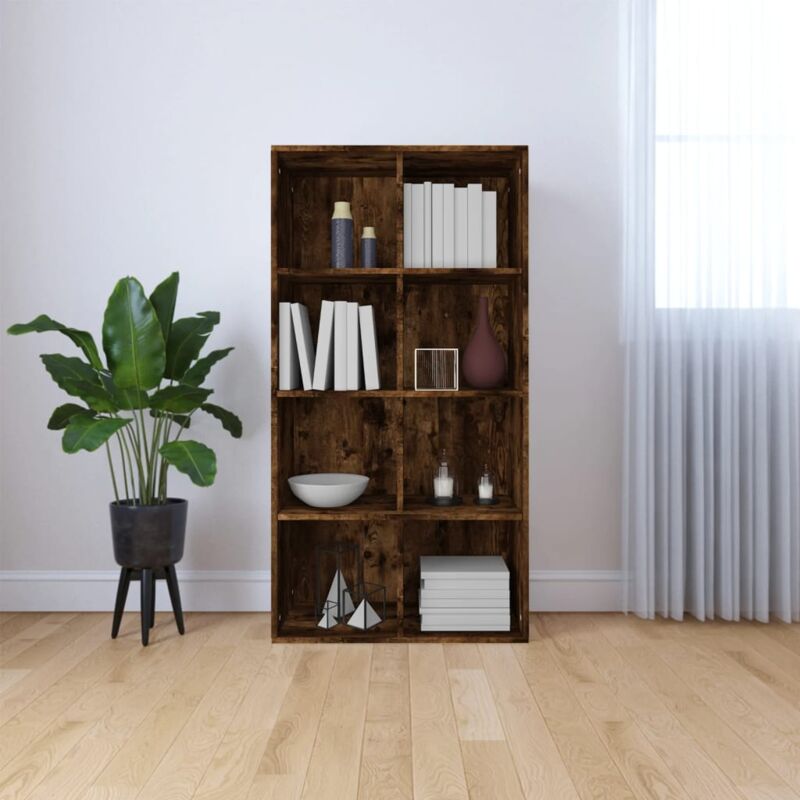 libreria classica da salotto o studio in legno con 8 scomparti vari colori colore: marrone fumo
