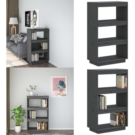 Libreria/Divisorio Grigio 60x35x103cm in Legno Massello di Pino - Scaffale per libri - Divisorio in legno