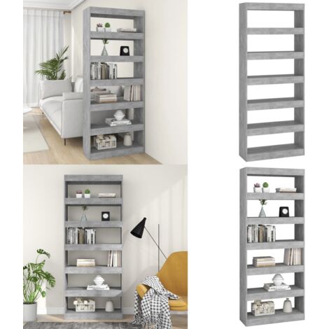 Libreria/Divisorio Grigio Cemento 80x30x198 cm in Truciolato - Divisorio in legno - Scaffale per libri