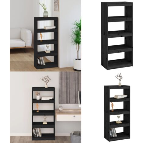 Libreria/Divisorio Nero 60x30x135,5 cm Legno Massello di Pino - Scaffale per libri - Divisorio