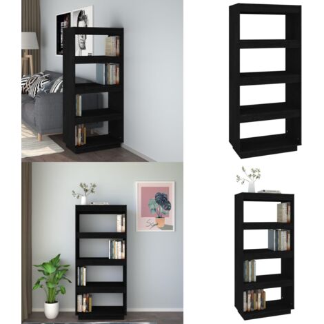 Libreria/Divisorio Nero 60x35x135 cm in Legno Massello di Pino - Scaffale per libri - Divisorio