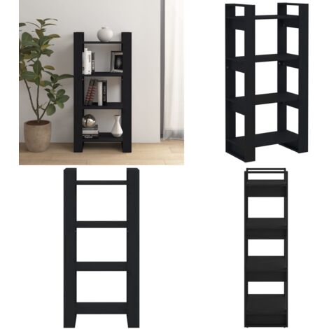 Libreria/Divisorio Nero 80x35x125 cm Legno Massello - Divisorio in legno - Libreria nero