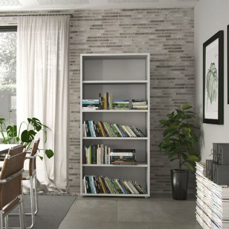 Librería Dmora con cuatro estantes, color blanco, 89,2 x 186 x 40,1 cm, con embalaje reforzado
