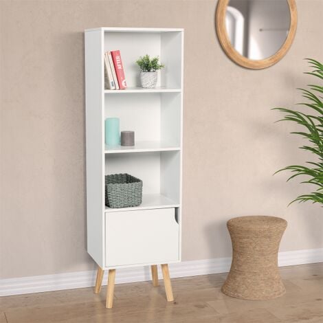 Libreria a 4 scaffalature bianco e legno chiaro JENKS 