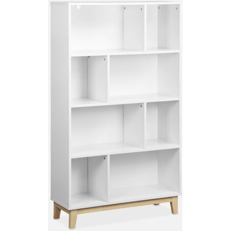Libreria effetto legno con gambe in legno e 4 ripiani