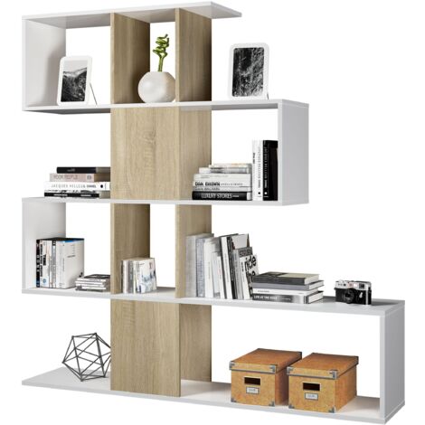 Libreria Elche 145x29x145 h cm. Col: Rovere, Bianco. Mat: Melamina.