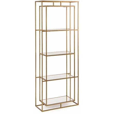 Libreria "Elenor" in acciaio ottonato con 4 ripiani in vetro h 172 cm per ufficio moderno