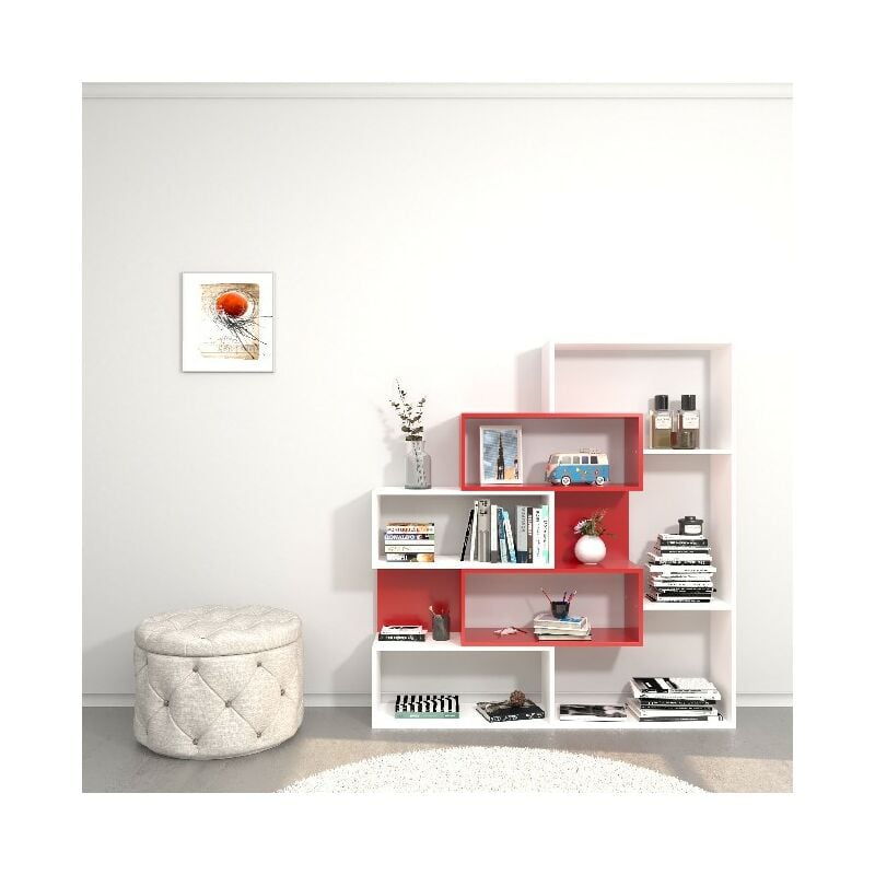 

Libreria Era - con estanterias, estantes - de pared, oficina, sala de estar - Blanco, Rojo en Madera, ABS, 140 x 25 x 150 cm