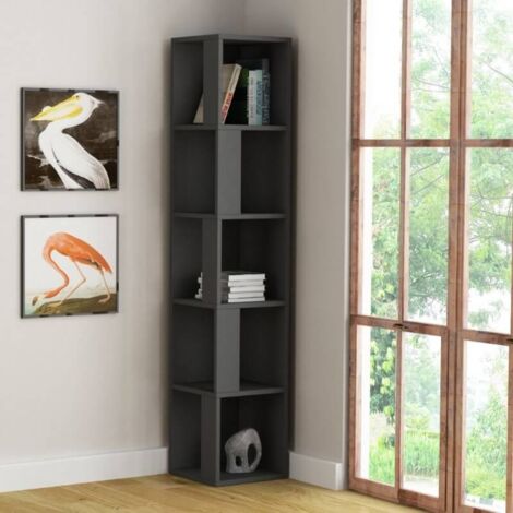 Librería esquinera Piano antracita 5 estantes 31,4x31,4x158,9