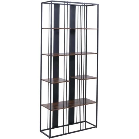 Librería estilo industrial módulo alto 180x80x31 cm en metal y MDF acabado negro y marrón oscuro 040008778