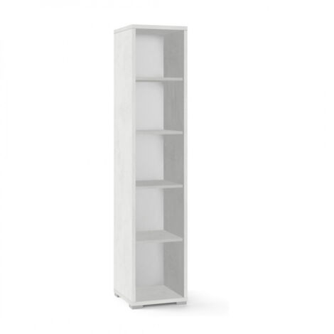 Librería estrecha moderna de madera Blanco Óxido con cuatro estantes 39x41x h182 cm