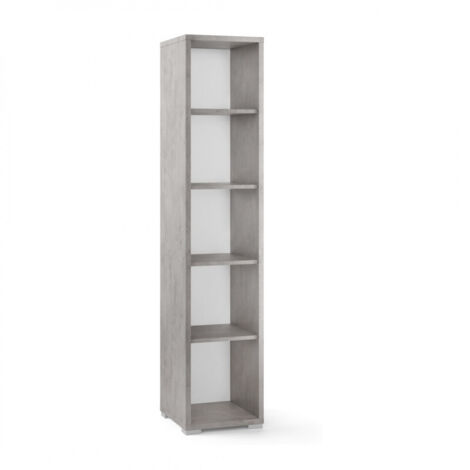 Librería estrecha moderna en madera Beton Cemento con cuatro baldas 39x41x h182 cm