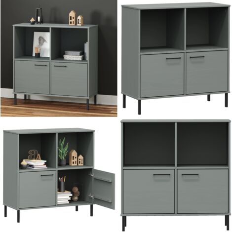 Libreria Gambe Metallo Grigio 90x35x90,5 cm Legno Massello OSLO - Libreria con gambe in metallo - Libreria rustica