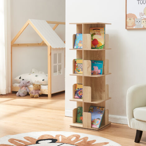 Libreria Girevole per Cameretta Talöpintaa Scaffale Rotante Espositore 129x40x40 cm Effetto Rovere [en.casa]