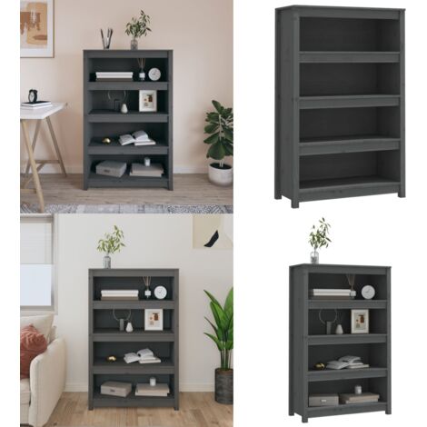 Libreria Grigia 80x35x126 cm in Legno Massello di Pino - Libreria grigia - Scaffalatura in legno
