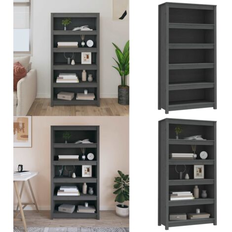Libreria Grigia 80x35x154 cm in Legno Massello di Pino - Libreria grigia - Scaffalatura in legno
