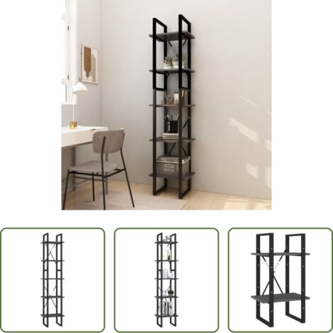 Libreria grigia -  Libreria a 5 Ripiani Grigia 40x30x175 cm in Legno di Pino