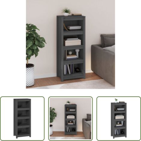 Libreria grigia -  Libreria Grigia 50x35x125,5 cm in Legno Massello di Pino