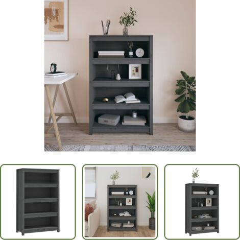 Libreria grigia -  Libreria Grigia 80x35x126 cm in Legno Massello di Pino