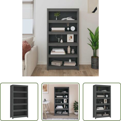 Libreria grigia -  Libreria Grigia 80x35x154 cm in Legno Massello di Pino