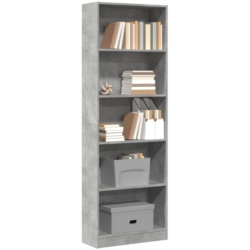 Libreria Grigio Cemento 60x24x176 cm in Legno Multistrato