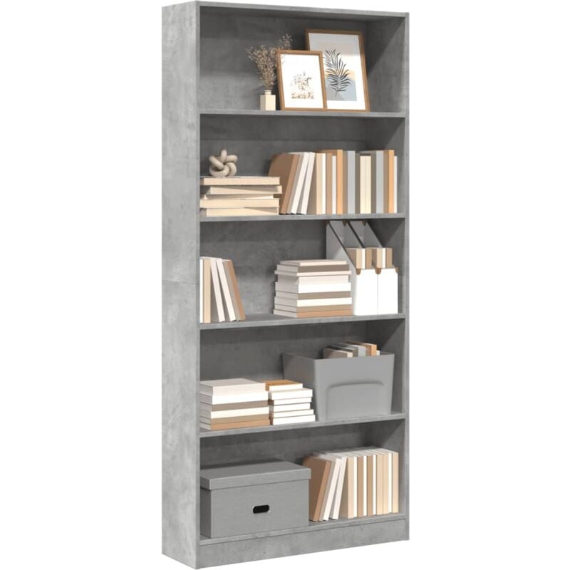 Libreria Grigio Cemento 80x24x176 cm in Legno Multistrato