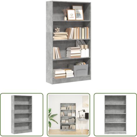 Libreria grigio cemento -  Libreria Grigio Cemento 80x24x143 cm in Legno Multistrato