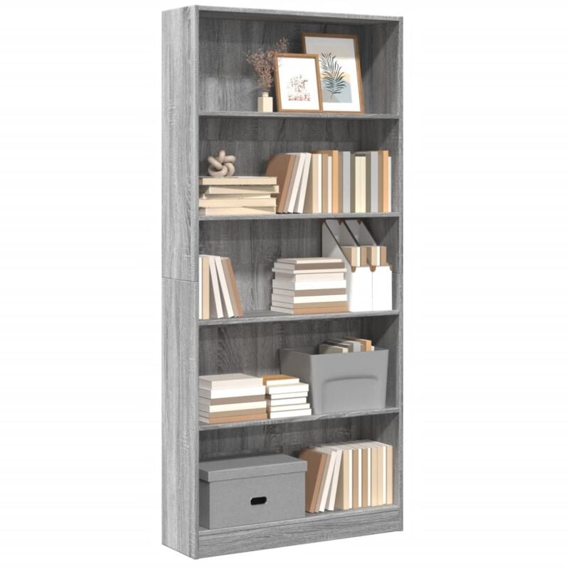 Libreria Grigio Sonoma 80x24x176 cm in Legno Multistrato