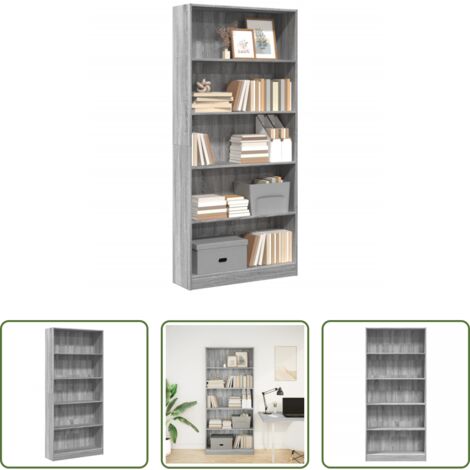 Libreria grigio sonoma -  Libreria Grigio Sonoma 80x24x176 cm in Legno Multistrato