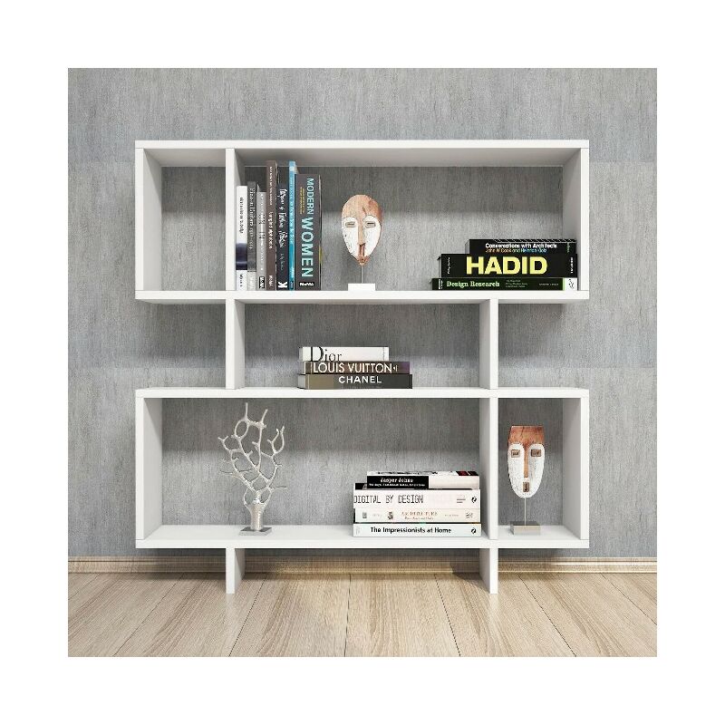 

Libreria Hera - Estanteria para Libros, Mueble de Pared con Compartimientos para Salon, Oficina - Blanco, in Aglomerado Melaminico, PVC, 100x22x111 cm