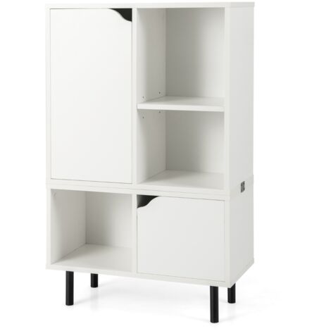 Libreria impilabile con ripiano regolabile e cubi, Libreria da pavimento espositiva con gambe metalliche Bianco