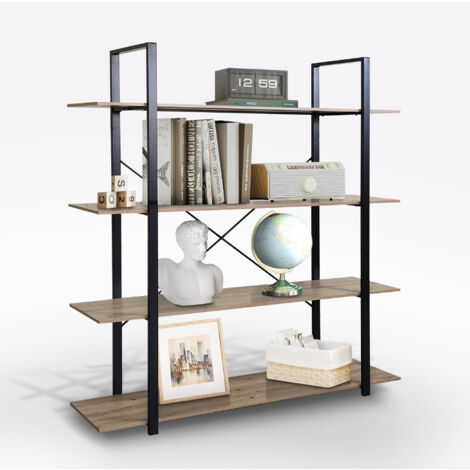 LIBRERIA IN LAMINATO E METALLO CM 160X40 H. 190 ROVERE NODATO E NERO