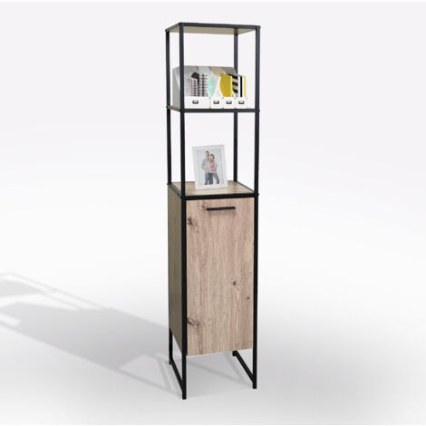 LIBRERIA IN LAMINATO E METALLO CM 32X33 H. 160 ROVERE NODATO E NERO