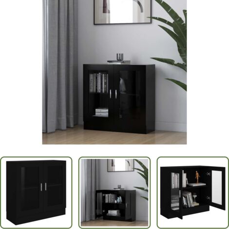 Libreria in legno -  Armadietto con Vetrina Nero 82,5x30,5x80 cm Legno Multistrato