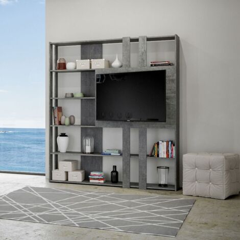 Libreria in legno Cemento 178x204h cm con pannello TV - KATO L