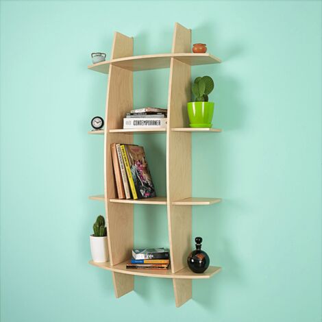 Libreria in Legno da Parete Mobile Scaffale Libri MADE IN ITALY mod. Fantasia Acero L75 x P30 x 150H