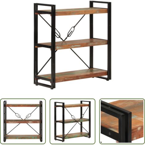 Libreria in legno -  Libreria 3 Livelli 77x30x80 cm Legno Massello Recupero e Ferro