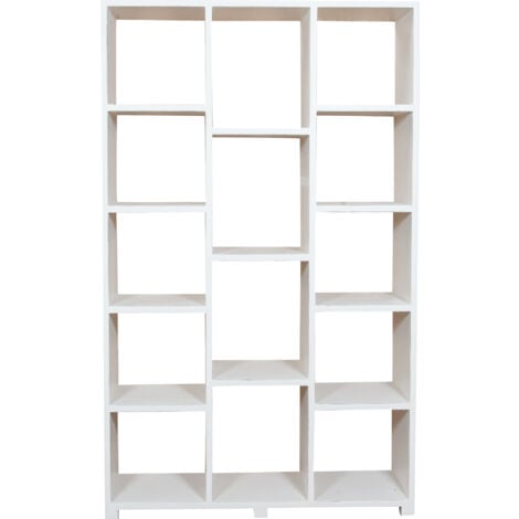Libreria in legno massello di tiglio finitura bianca anticata 121x36x200 cm