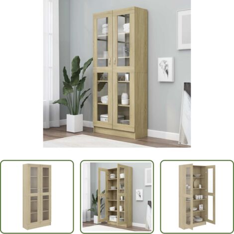 Libreria in legno multistrato -  Armadietto Vetrina Rovere Sonoma 82,5x30,5x185 cm Multistrato