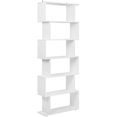 Libreria in Legno, Scaffale a Ripiani e Divisore d'Interni, Mobile Guardaroba Contemporaneo Decorativo Autoportante a 6 Livelli 7024190.5cm bianro