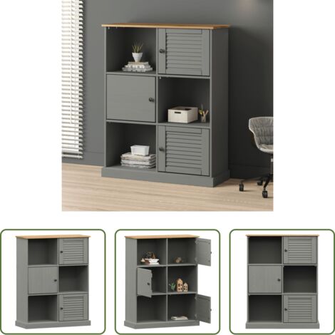 Libreria in pino -  Libreria VIGO 90x35x114,5 cm in Legno Massello di Pino Grigio