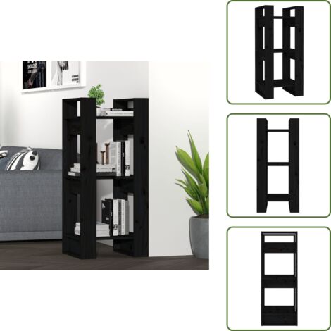 Libreria in pino - vidaXL Libreria/Divisorio Nero 41x35x91 cm in Legno Massello di Pino - Libreria decorativa
