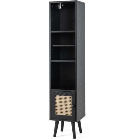 Libreria in rattan con 4 ripiani e anta stile boho