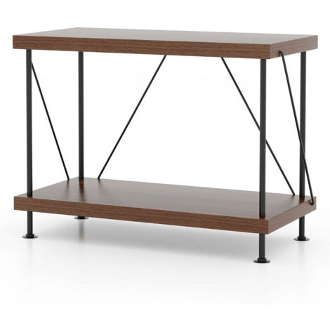 Librería independiente de dos niveles 60 x 29,5 x 45 cm almacenamiento resistente diseño industrial MDF nogal 200019176
