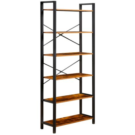 Libreria industrial con 6 ripiani 80x30x186 cm in legno e metallo