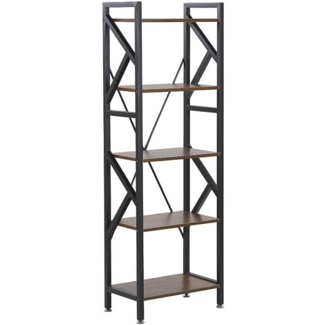 Libreria Industriale con 5 Scaffali Legno Scuro Struttura Metallo Dale