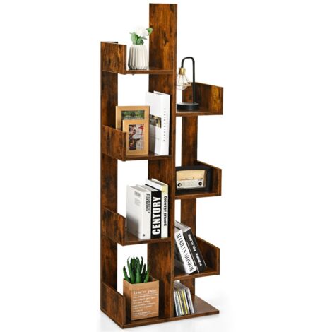 Libreria industriale con 8 ripiani e feltrini antiscivolo, Libreria ad albero da soggiorno ufficio Marrone