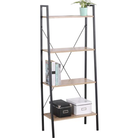 libreria industriale legno e metallo con 4 ripiani, 60x32,5x148 cm